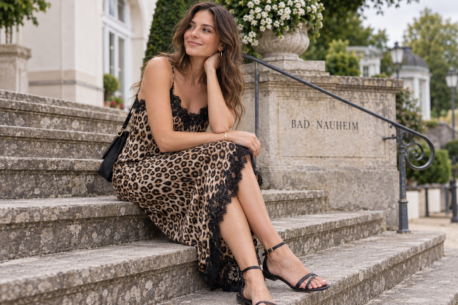 Bad Nauheim Streetstyle - NULIONA Maxikleid mit Leopardenprint und Spitzenbesatz
