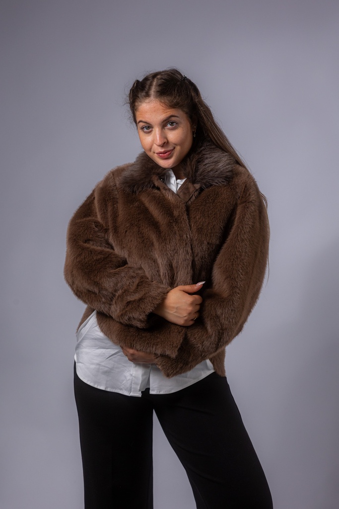 [P3545_263987_BN-36] Fake Fur Lederhemd TARA mit Fellkragen (36)