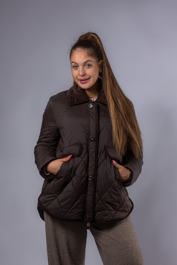 [P3580_365700_BN-36] Steppjacke mit Cordkragen (Braun, 36)